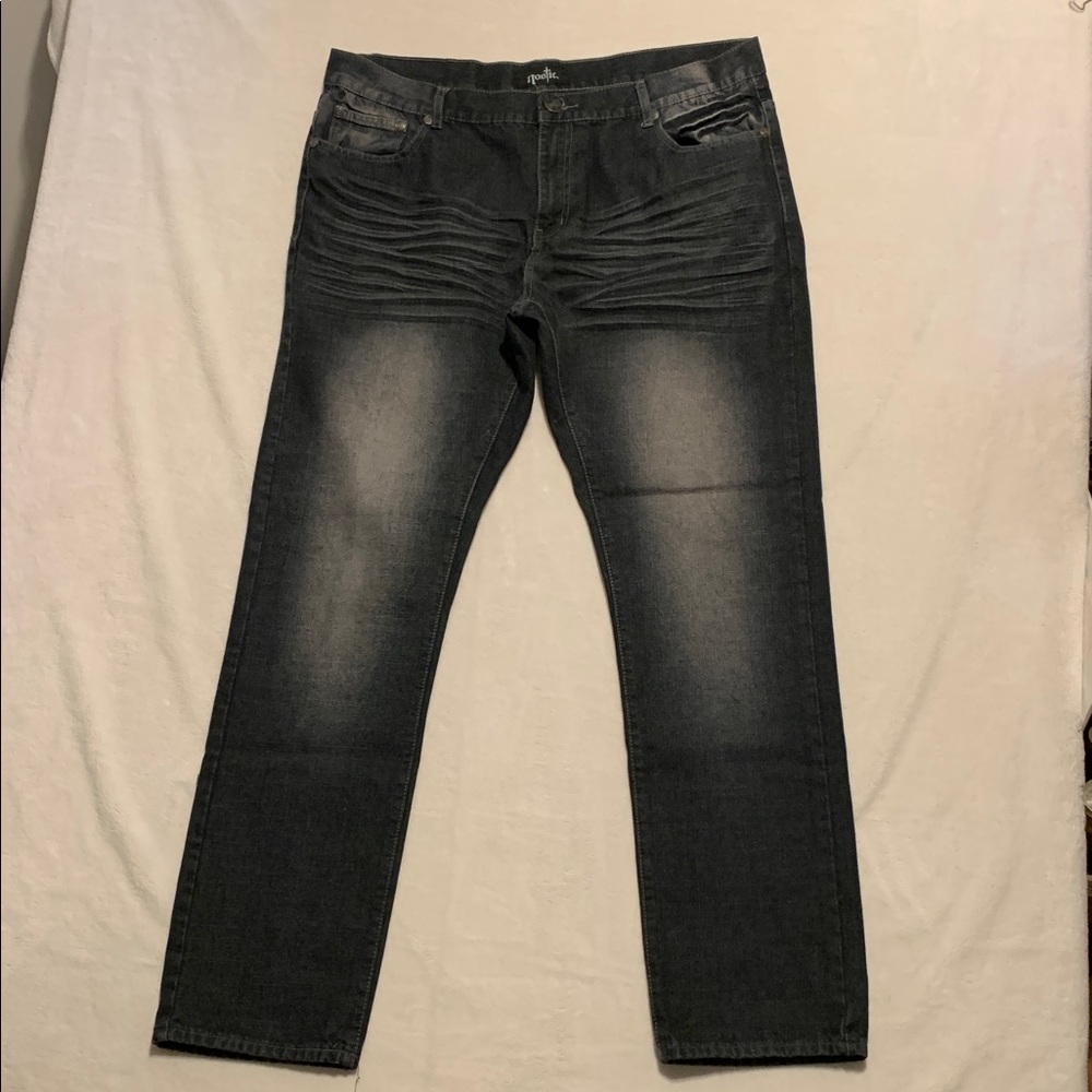 Nostic Black silver whiskered Jeans Gothic Grunge Skater Y2K Streetwear 42x34